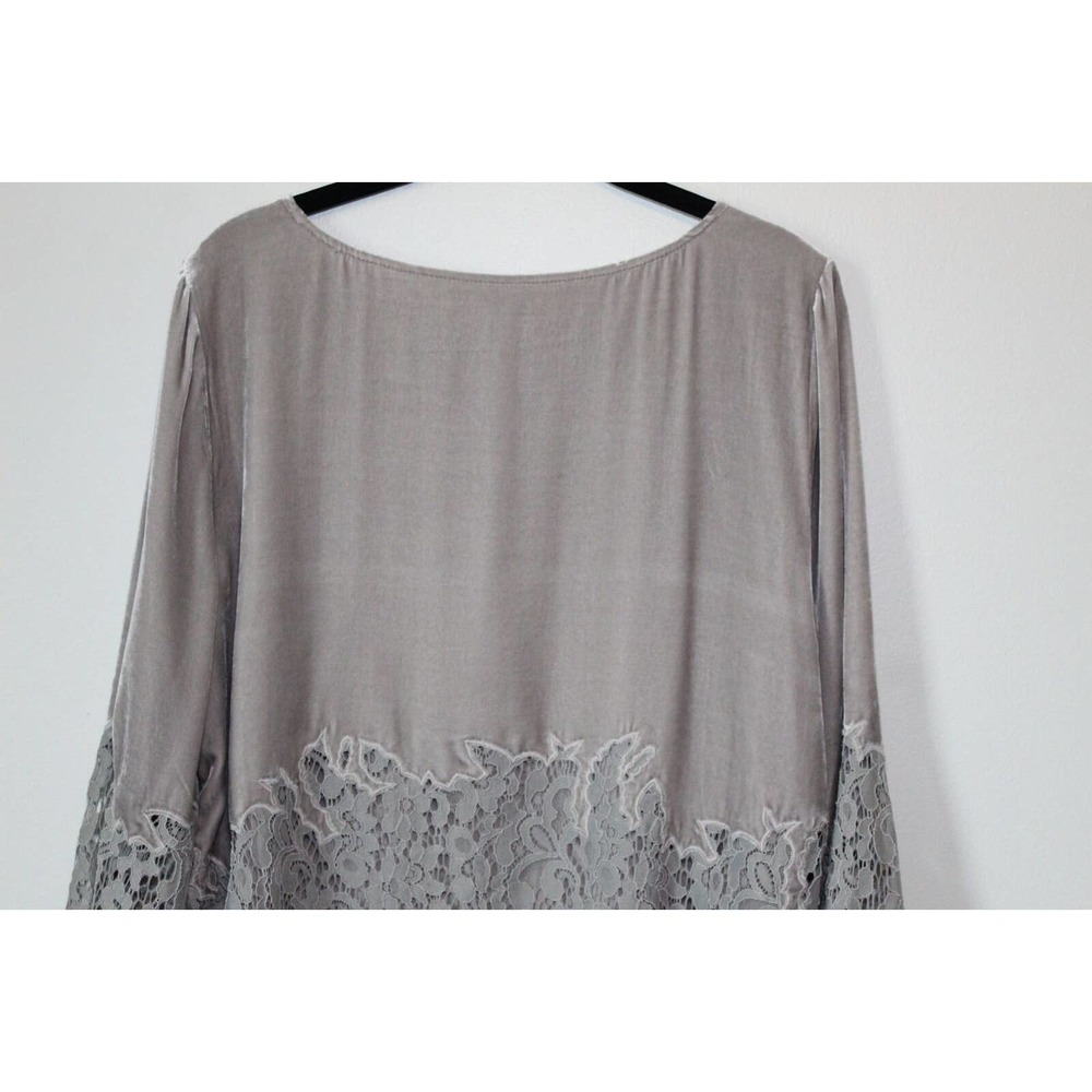 Sundance Floral Lace Cascade Velvet Blouse Bell Sleeve Gray Size Large H14079 - Picture 8 of 11